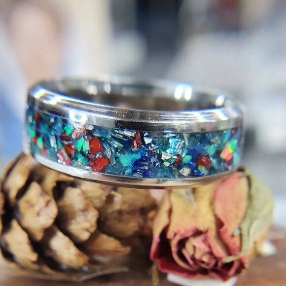 "Holidays" Ring with Blue Opal & German Glass - Picture 4 of 7
